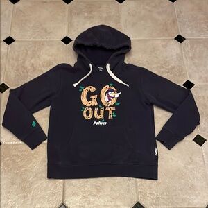 Feltics Navy Hoodie with “Go Out” Graphic Print Dark Spots Streetwear Size Med